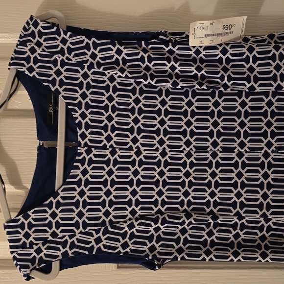 R&K BRAND WOMEN'S NAVY BLUE & WHITE ASYMMETRICAL SLEEVELESS SUMMER DRESS SIZE 12 - Picture 5 of 16
